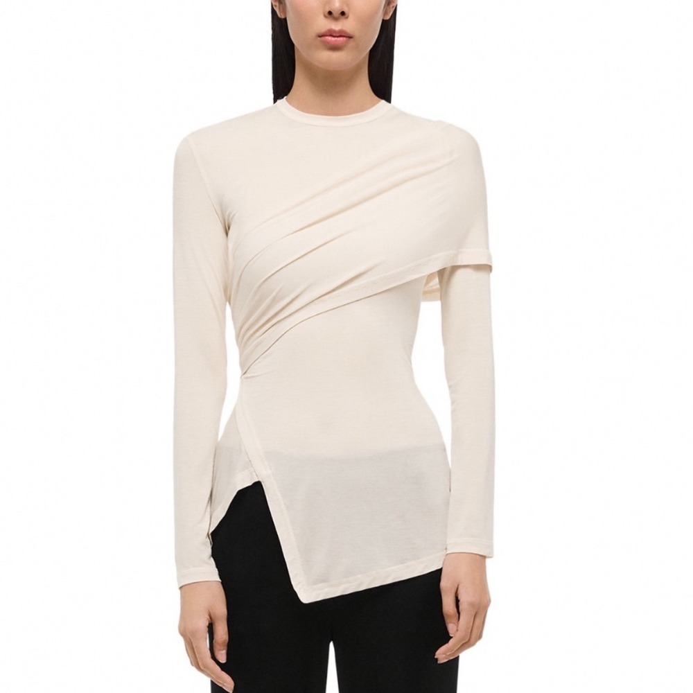 Helmut Lang Protection C Top Vanilla Draped Asymmetric Cutout P02HW512 NWT Small